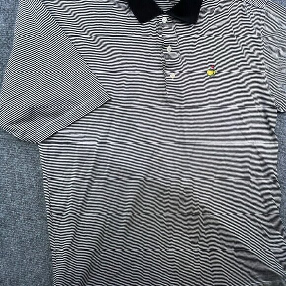 Masters Collection Black & White Striped Shirt Mens Large Golf Polo Short Sleeve - Picture 8 of 16